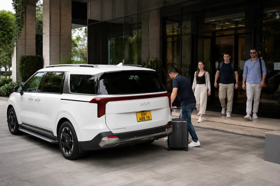 Đội xe Limousine và Carnival phục vụ xe đưa đón đối tác quốc tế